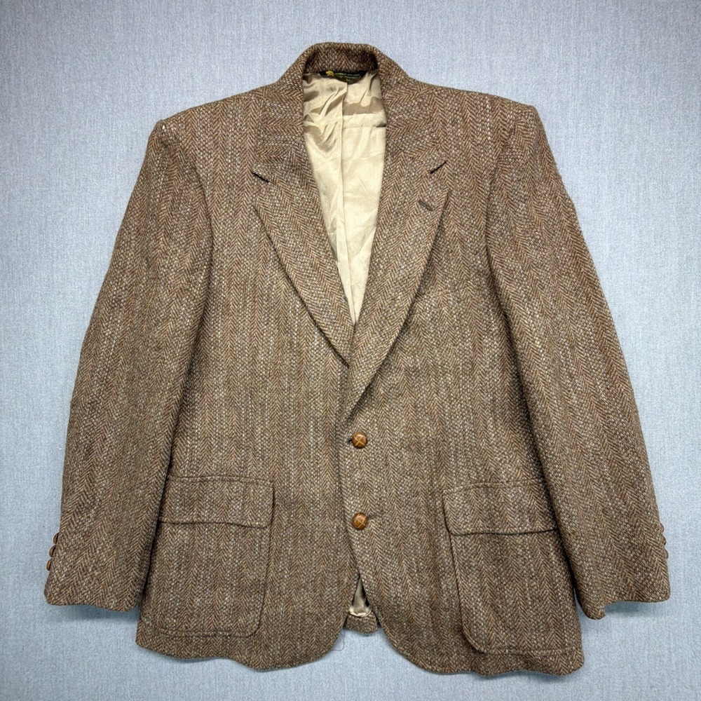 VTG Harris Tweed Blazer Mens 42 Wool Herringbone Jacket Scotland
